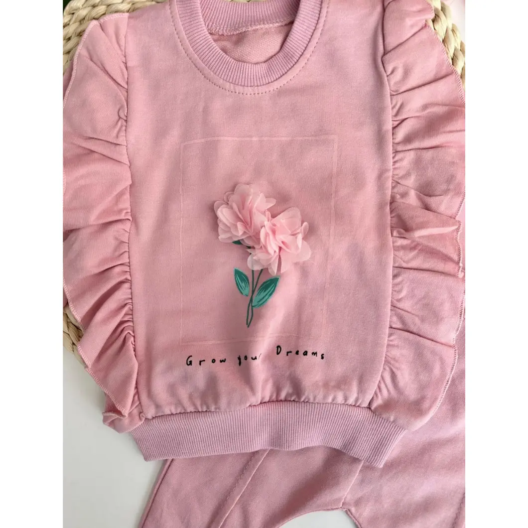Compleu fetițe – Bluza florală 3D și pantaloni roz [2]