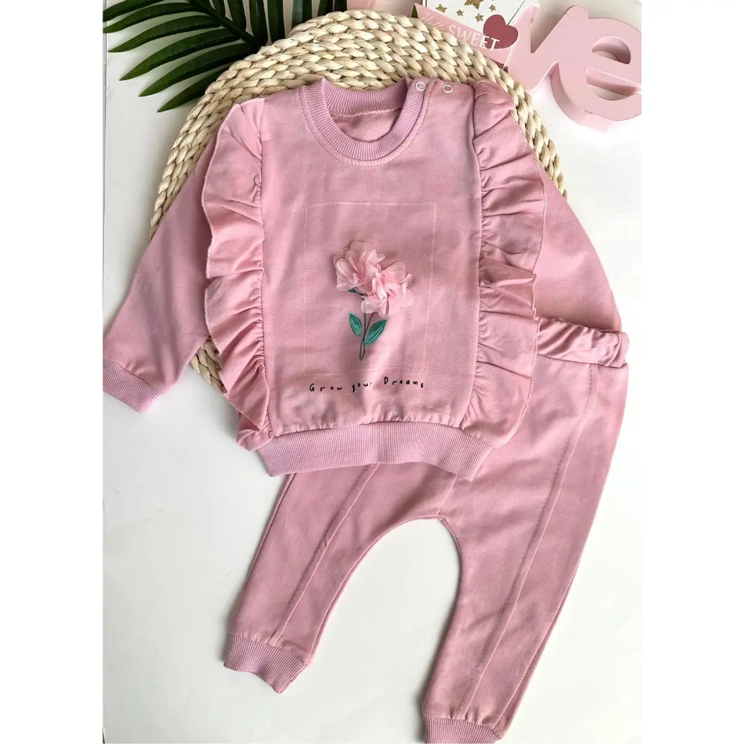 BEBELUȘI 0-24 Luni - Compleu fetițe – Bluza florală 3D și pantaloni roz
