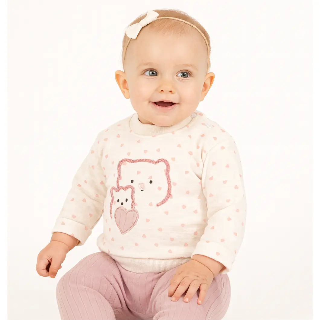 Set 2 piese fetițe – Bluza inimioare și pantaloni roz pudră [2]