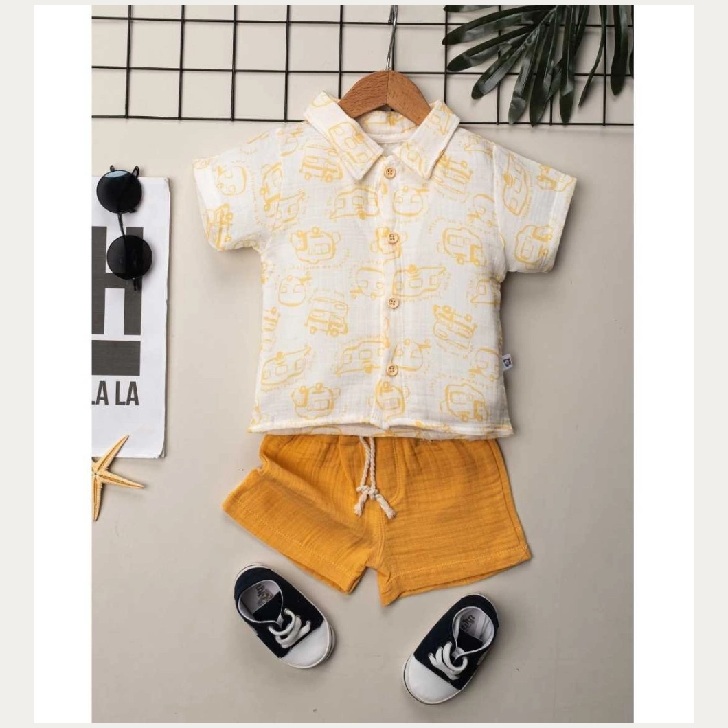 VARĂ - Set 2 Piese de Vară Băietei – Kevin Muselină, Cămașă și Pantaloni Scurți