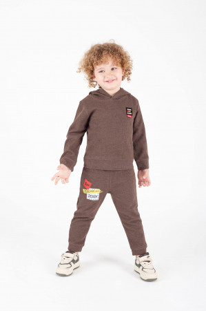 Set 2 piese băieți maro – hanorac și pantaloni din bumbac