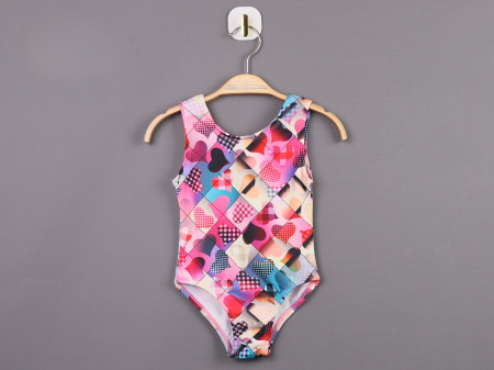FETE - Costum de Baie Întreg pentru Fetite - Model Inimioare Multicolore