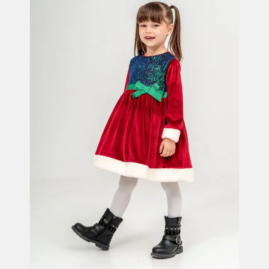 Rochiță festivă fetițe din catifea roșie, elegantă și unică [3]