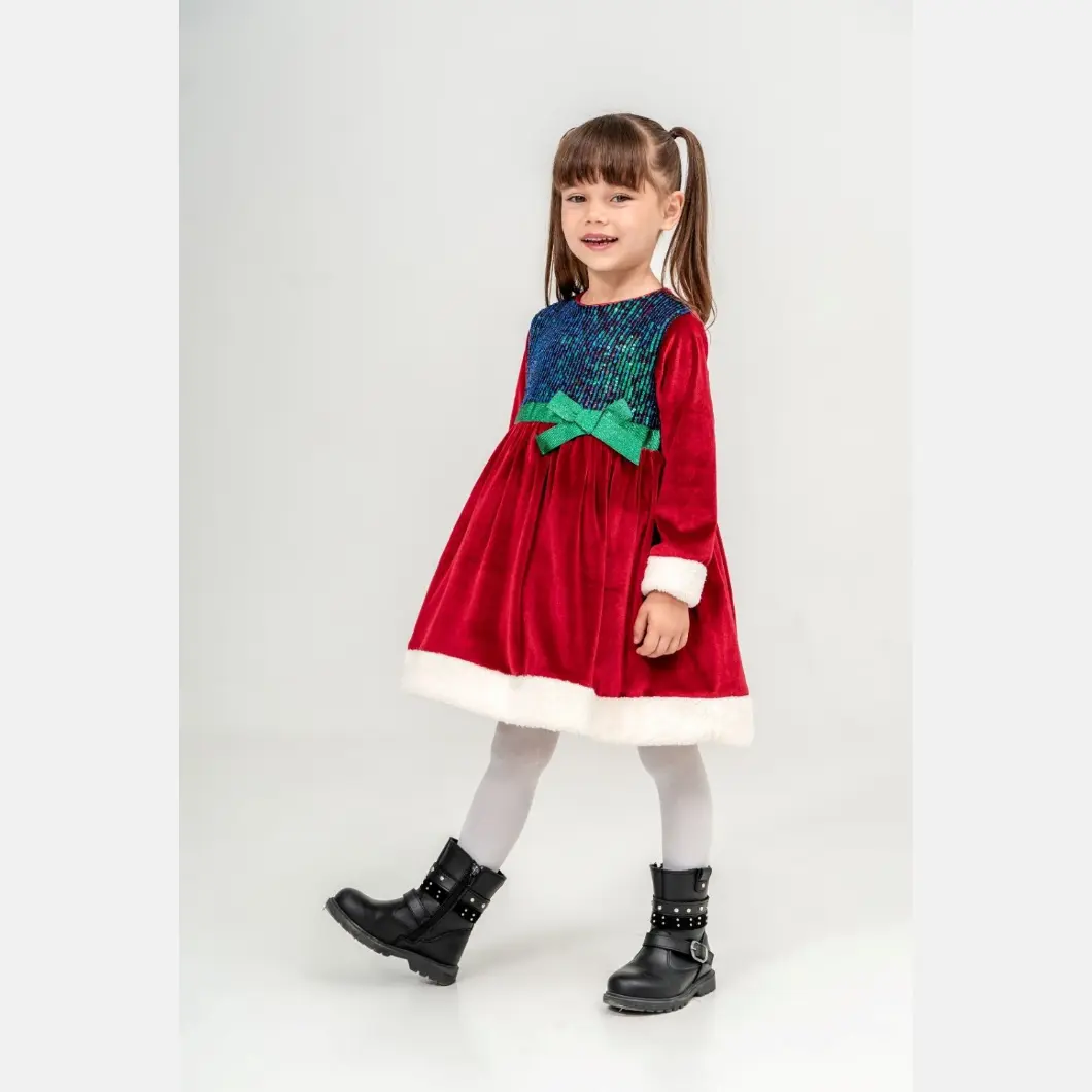 ROCHII - Rochiță festivă fetițe din catifea roșie, elegantă și unică