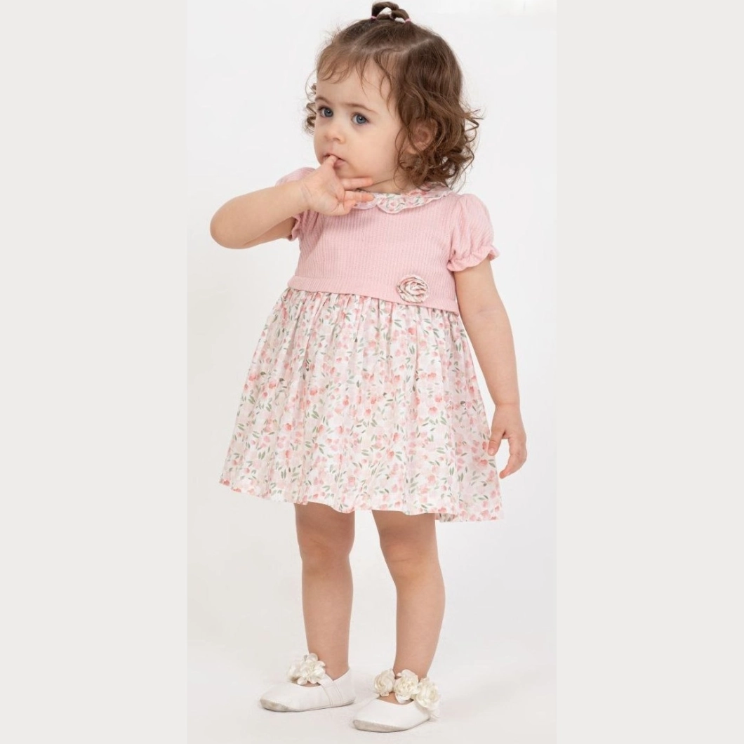 Rochiță fetițe Albeya, bumbac cu imprimeu floral și guler decorativ