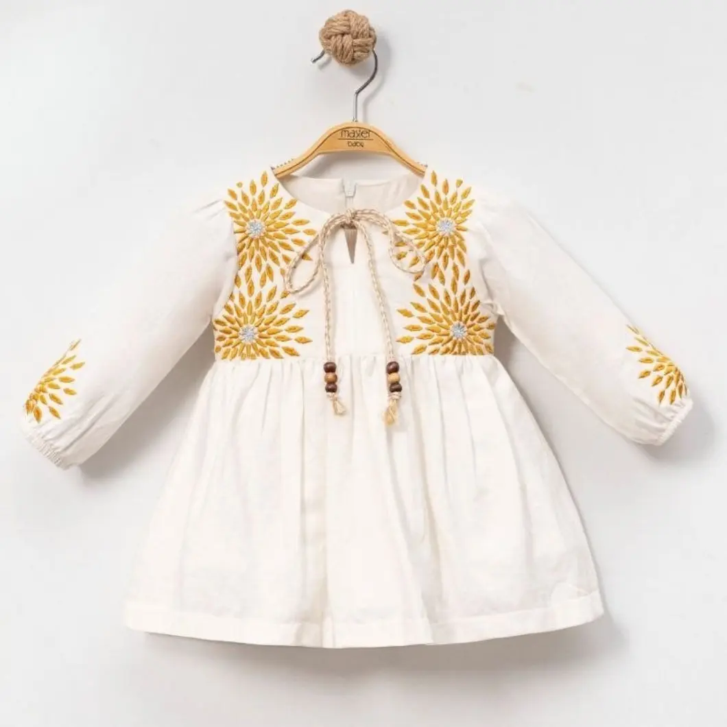 Rochiță albă fetițe din 100% bumbac cu broderie florală Margaret [3]