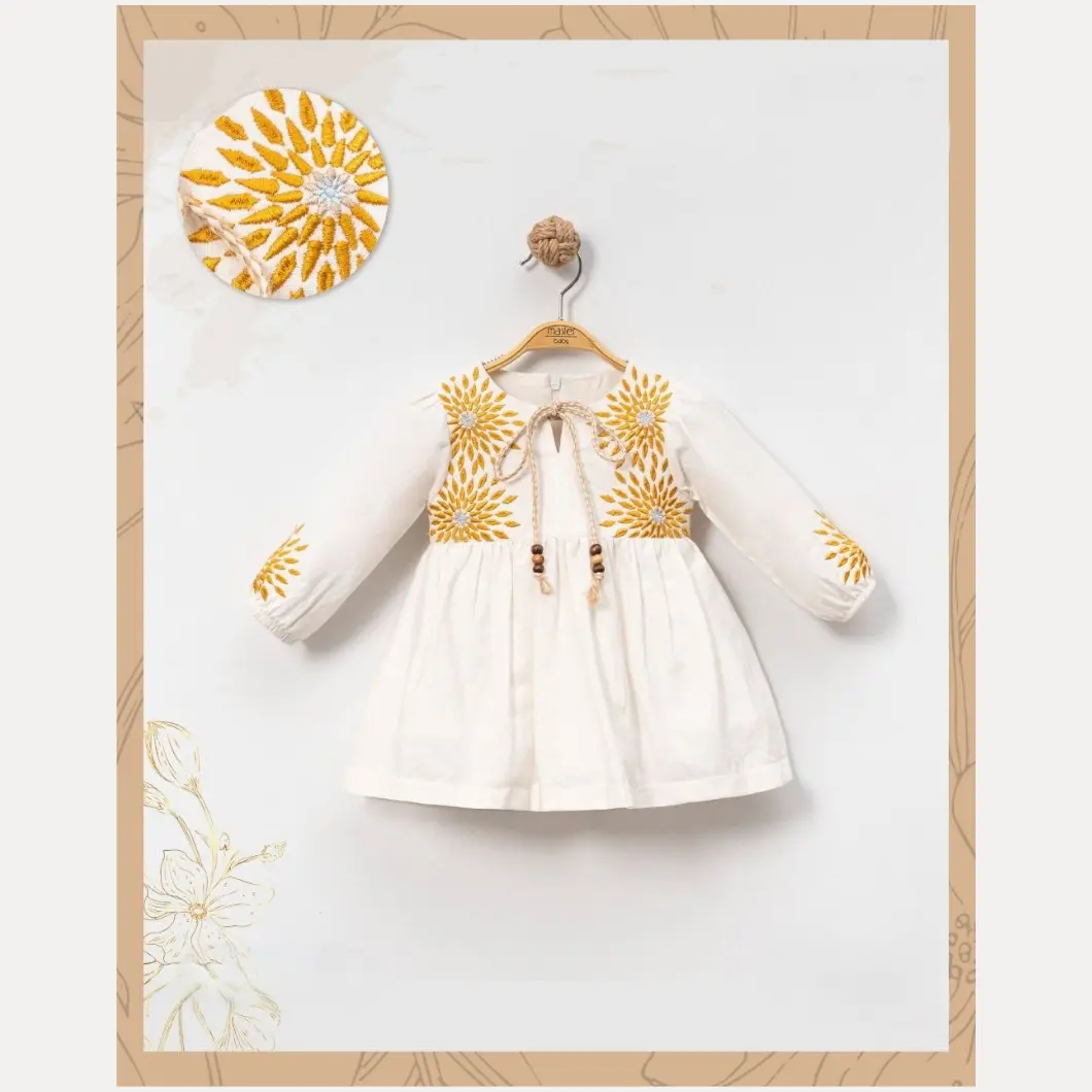 Rochiță albă fetițe din 100% bumbac cu broderie florală Margaret [5]