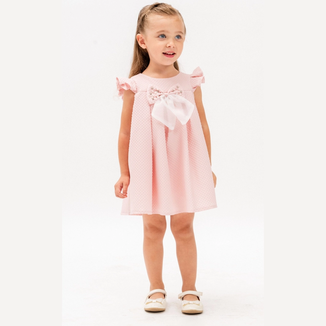Rochiță roz elegantă bebe fetițe cu fundă și perluțe Alisson