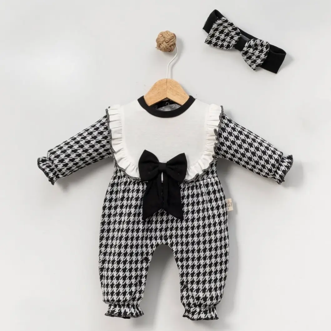 Salopetă Fetițe Wednesday – Fundiță & Model Pied-de-Poule – 80% Bumbac [1]