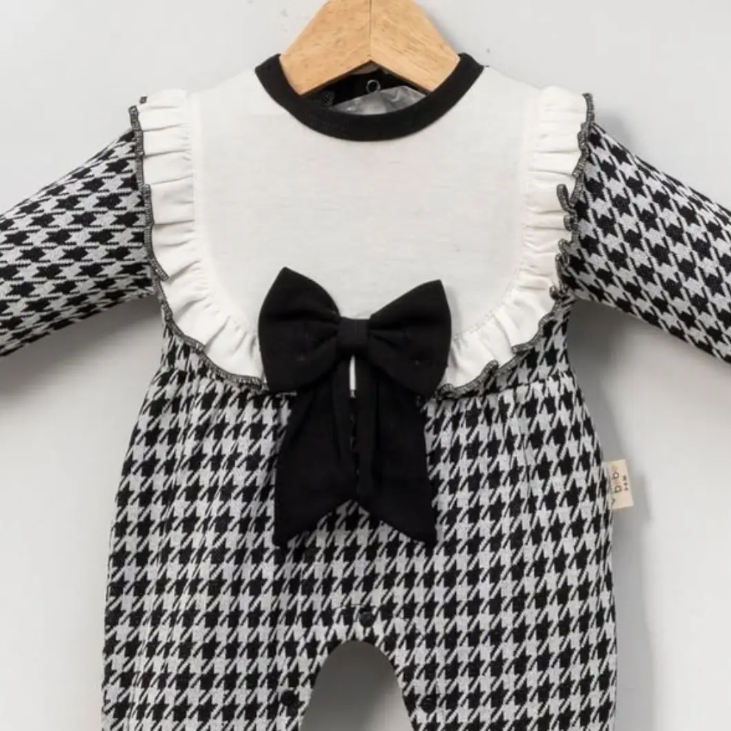 Salopetă Fetițe Wednesday – Fundiță & Model Pied-de-Poule – 80% Bumbac [2]