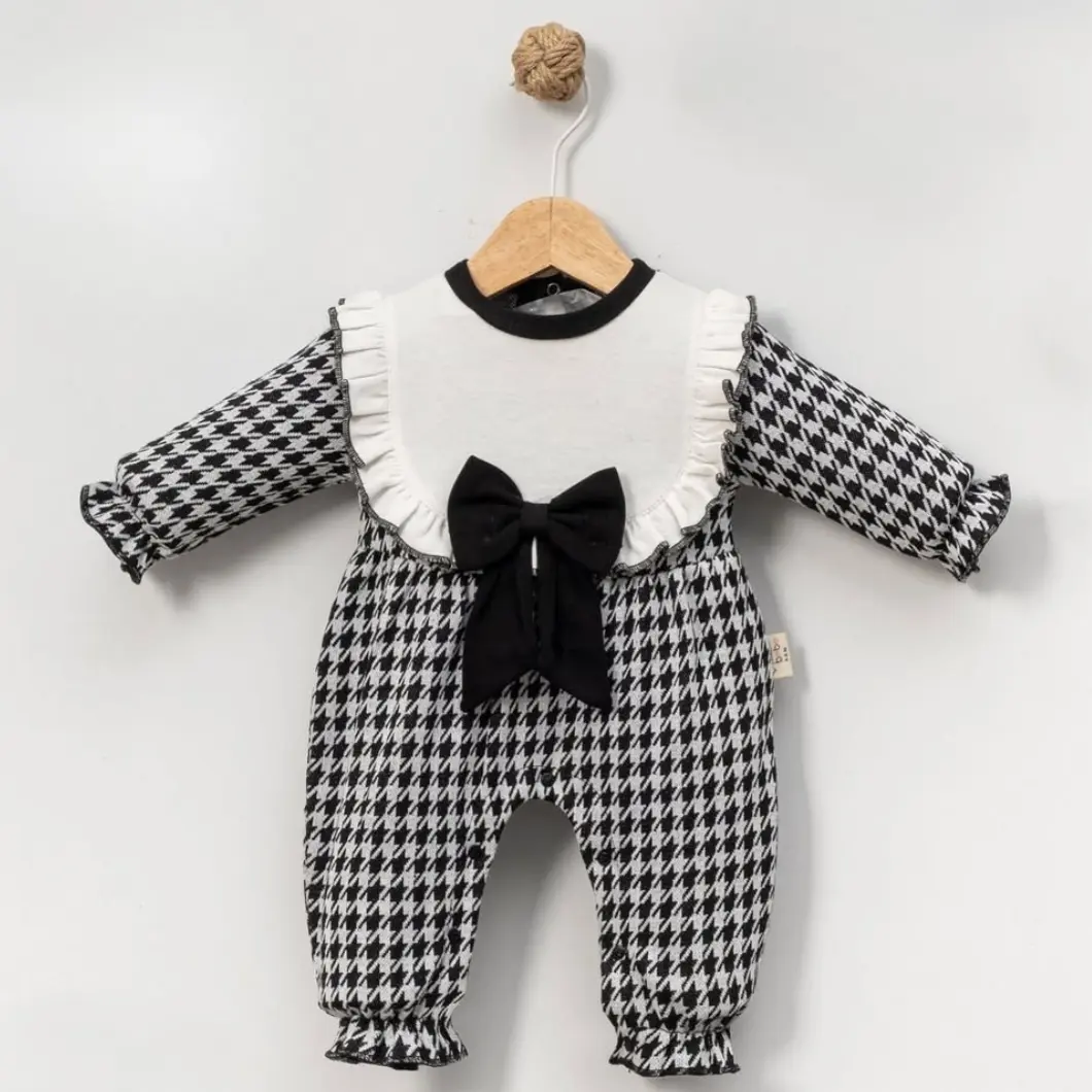 Salopetă Fetițe Wednesday – Fundiță & Model Pied-de-Poule – 80% Bumbac [3]