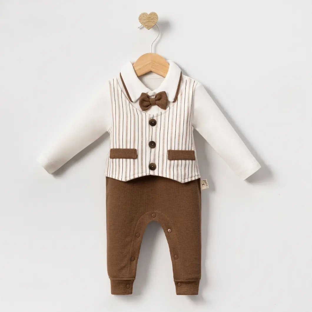 BEBELUȘI 0-24 Luni - Salopetă maro elegantă băieței, 100% bumbac