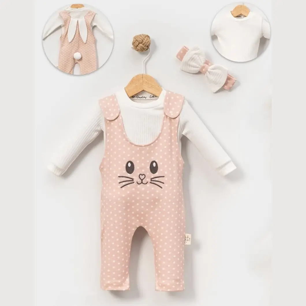 SETURI ȘI SALOPETE - Salopetă Fetițe – Baby Bunny – 100% Bumbac cu Bluziță și Bentiță