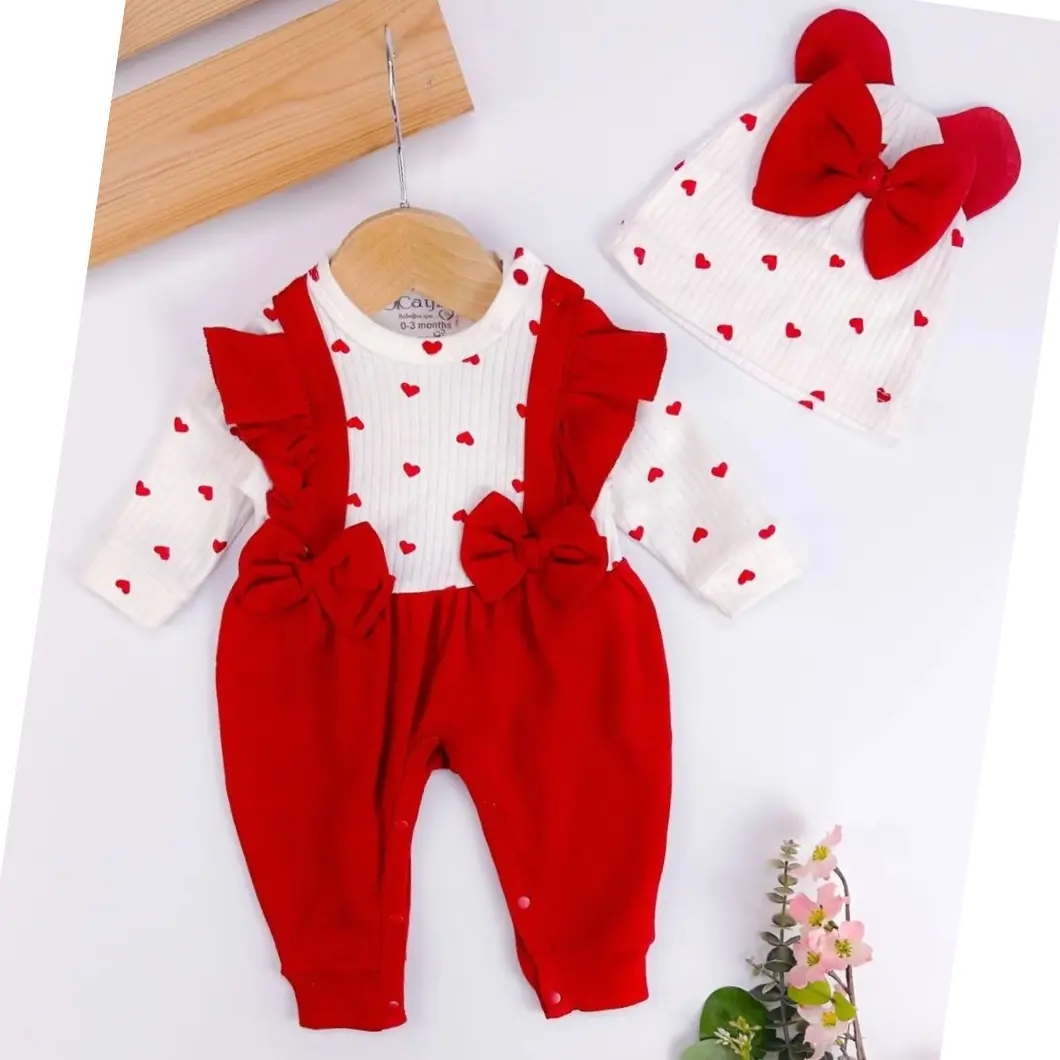 Salopetă Fetițe cu Căciuliță Tiny Hearts,100% Bumbac