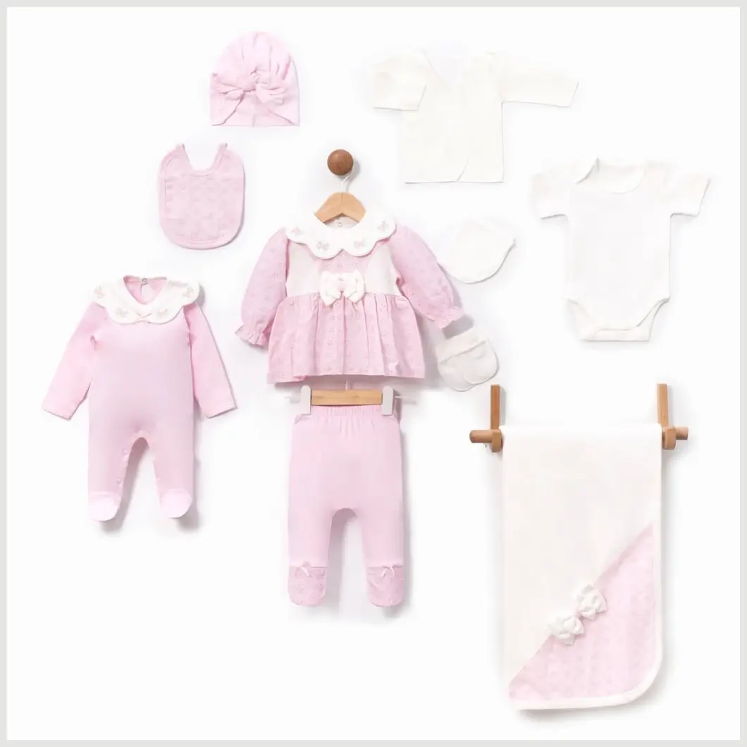 SETURI ȘI SALOPETE - Set 10 Piese Nou-Născut Fetiță – Antique Roz Bumbac OEKO-TEX