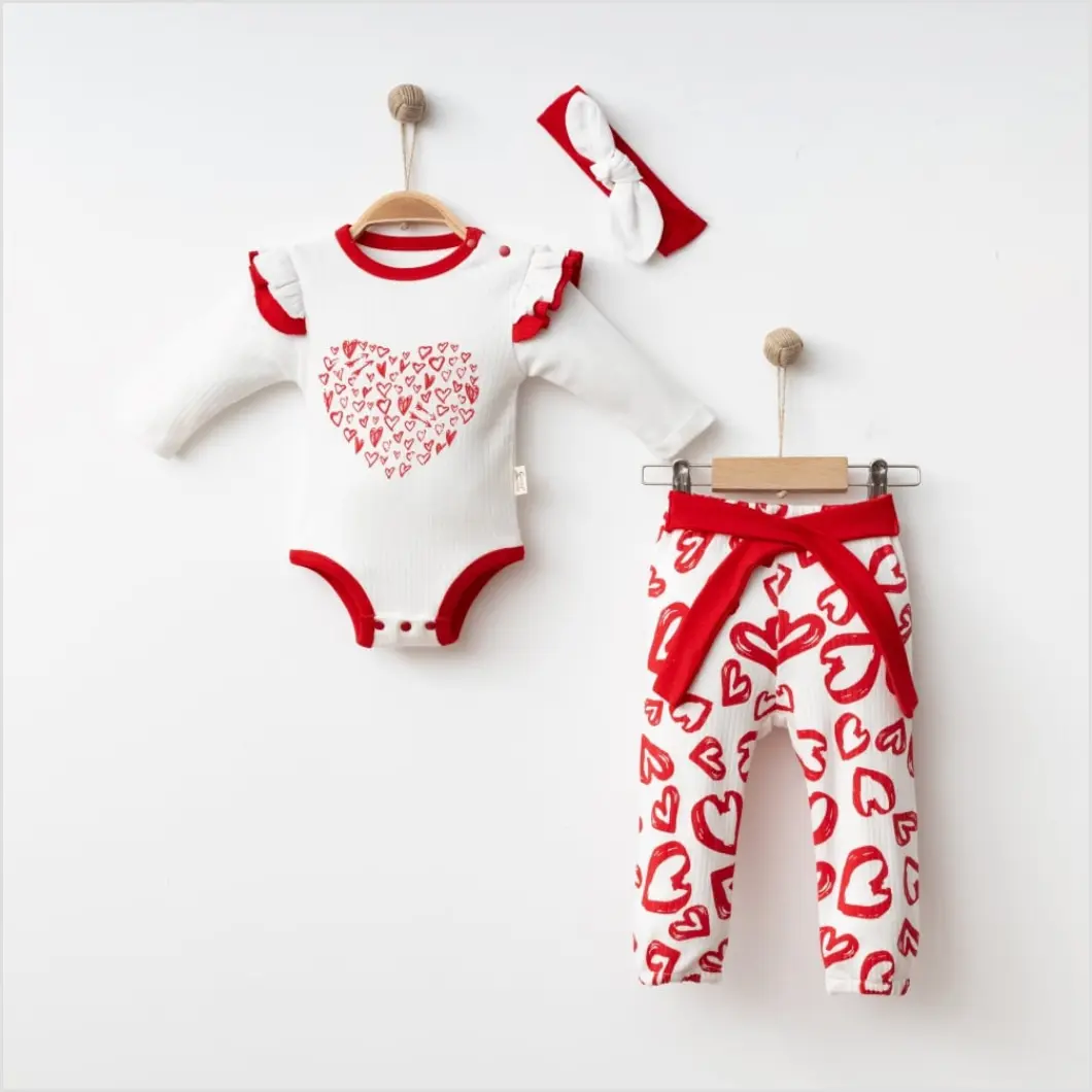 Set 100% Bumbac, 3 Piese Fetițe-Heart of Hearts
