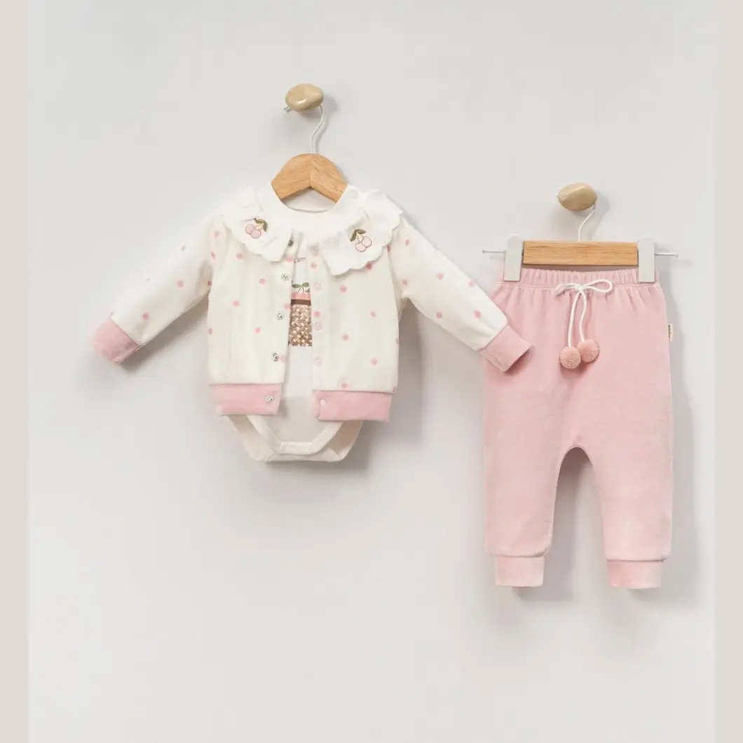 SETURI ȘI SALOPETE - Set 3 Piese Fetițe – Sweet Cherry – 100% Bumbac OEKO-TEX