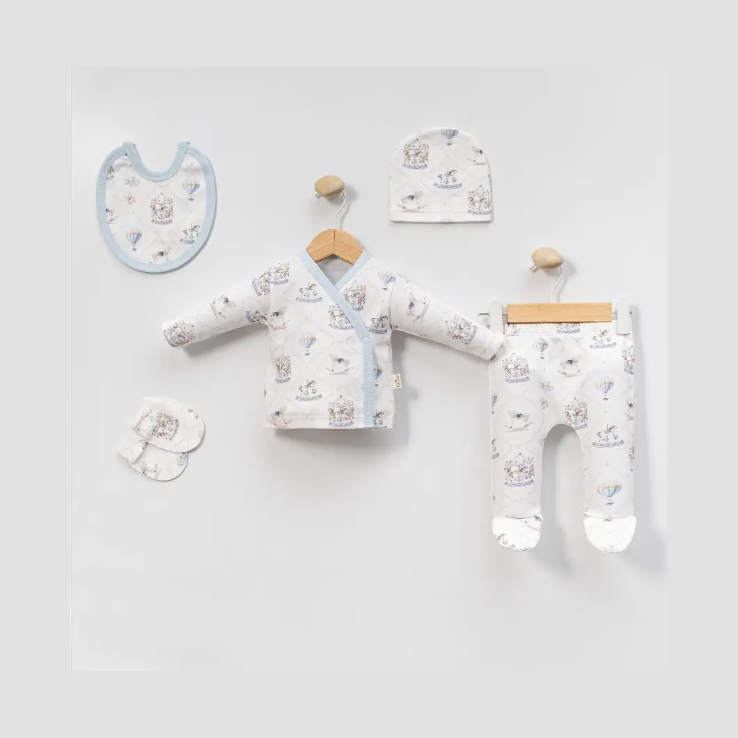 BEBELUȘI 0-24 Luni - Set 5 Piese Băieței Carousel 0–3 Luni Bumbac OEKO-TEX