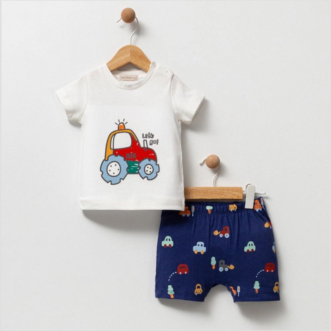BĂIEȚEI - Set 2 Piese de Vară Băieței - Let's Go Tractor, 100% Bumbac (6-24 luni)