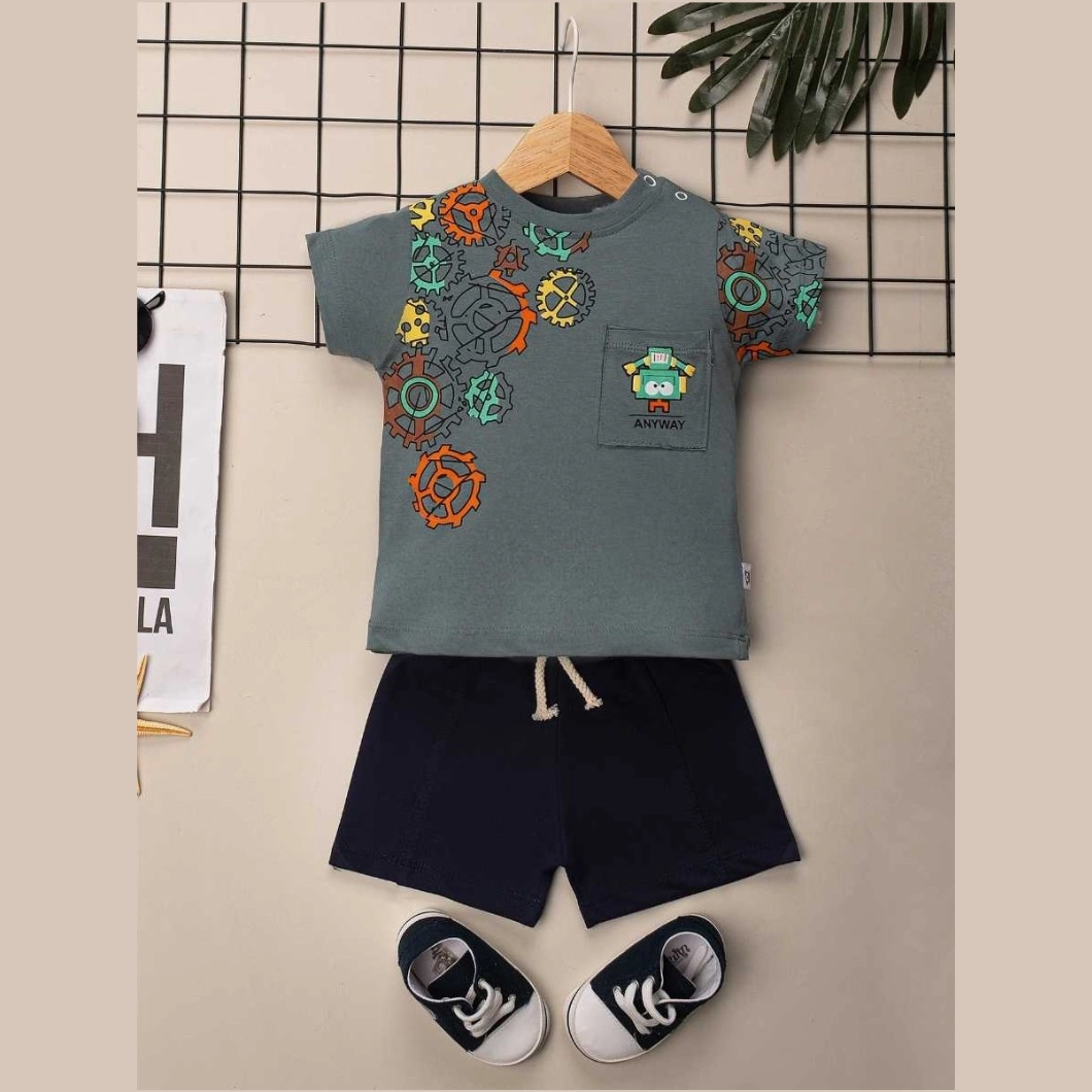 BĂIEȚEI - Set 2 Piese de Vară Băietei - AnywayBot, 100% Bumbac, Tricou și Pantaloni Scurți