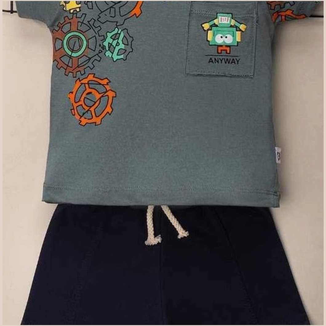 Set 2 Piese de Vară Băietei - AnywayBot, 100% Bumbac, Tricou și Pantaloni Scurți [2]