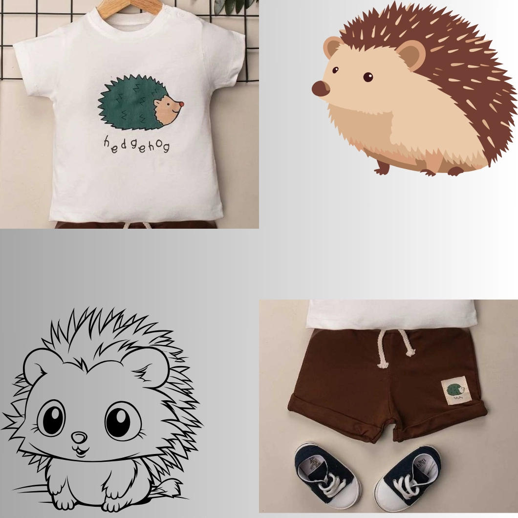 Set 2 Piese de Vară Băieței - Green HedgeHog, 100% Bumbac, Tricou și Pantaloni Scurți [7]