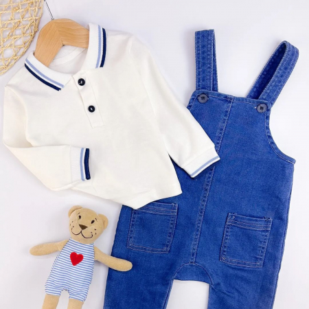 Set 2 Piese  Norbert - Salopetă Blug și Bluza Polo Albă [5]