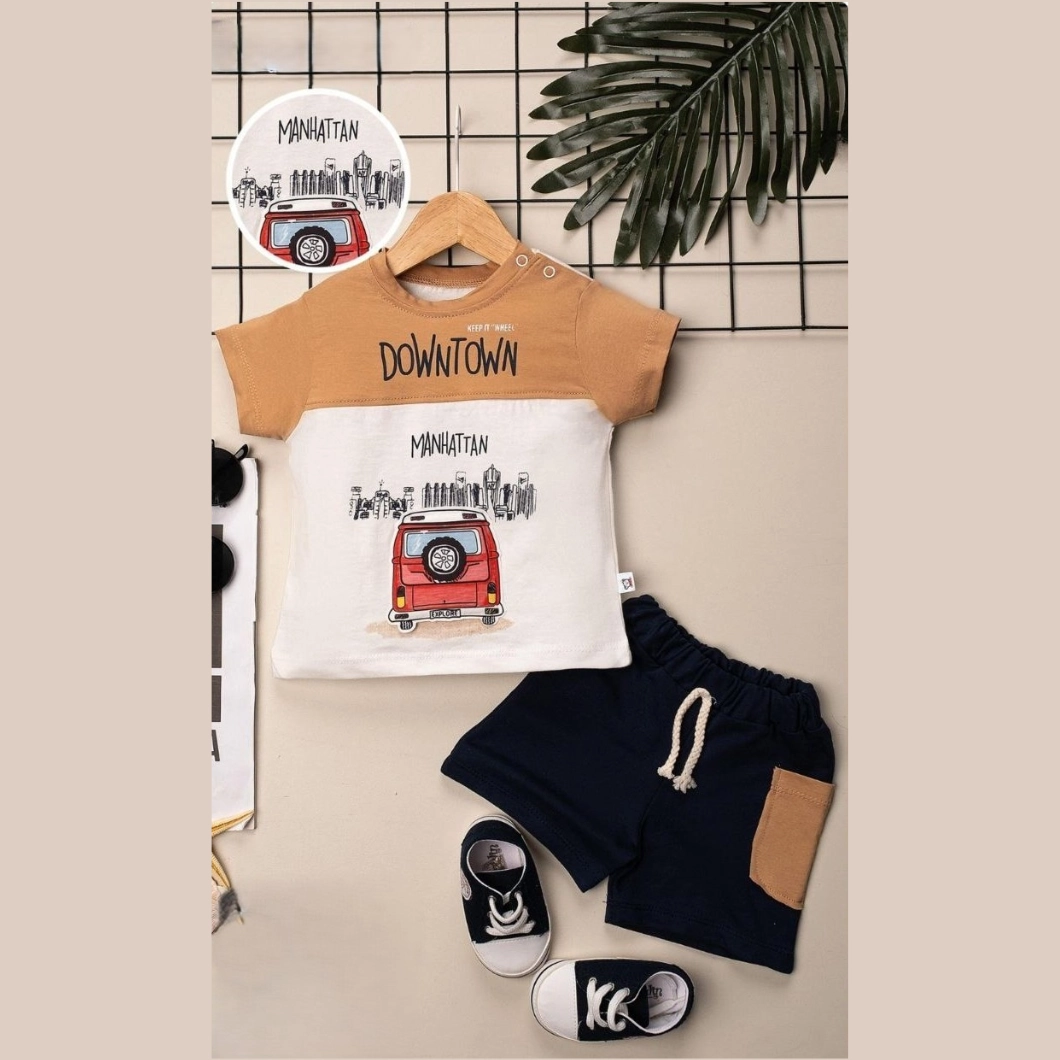 BĂIEȚEI - Set Vară Manhattan Băieței – Tricou Minivan & Pantaloni Bleumarin