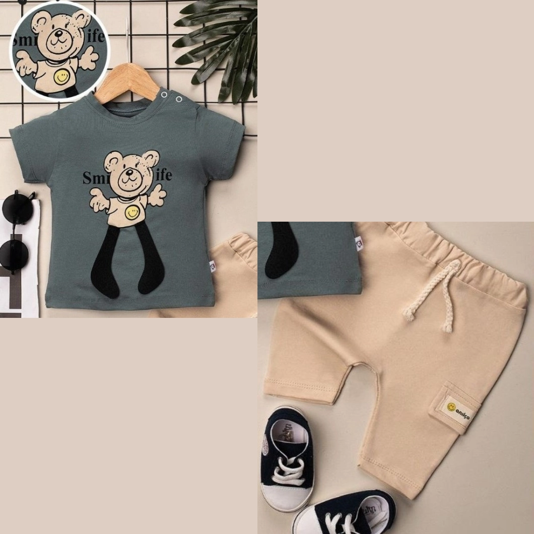 Set Vară Smife Băieței – Tricou Verde & Pantaloni Bej [5]