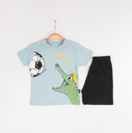 BĂIEȚEI - Set 2 Piese Vară pentru Băieți Croco - Tricou bleu și Pantalon Scurt Negru