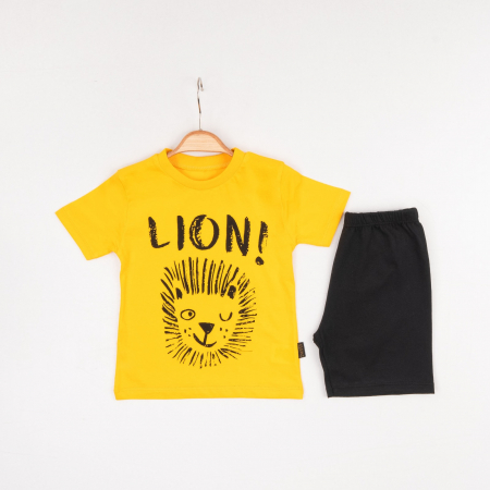 BĂIEȚI - Set 2 Piese Vară pentru Băieți Lion - Tricou galben și Pantalon Scurt Negru