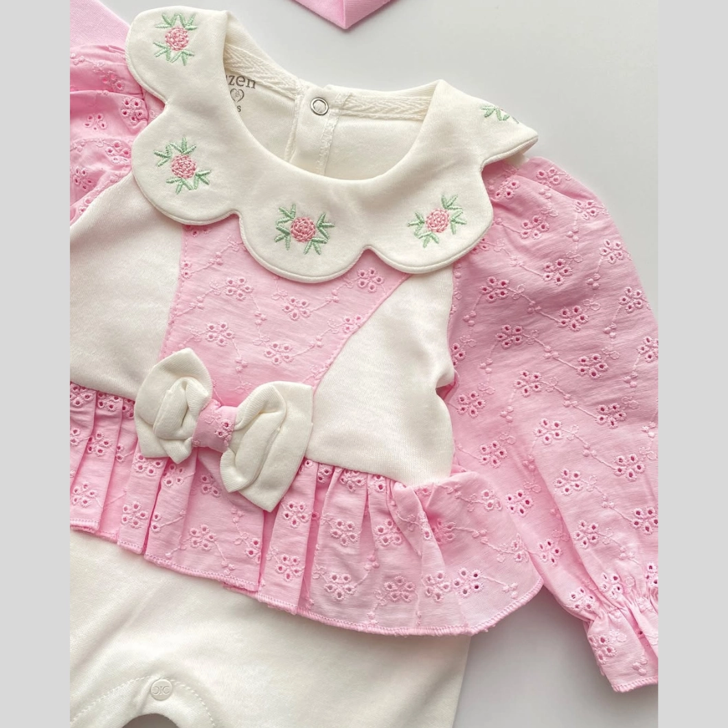 Set 2 Salopete cu Căciuliță Fetițe – Bumbac OEKO-TEX, Guler Brodat și Volănașe [4]