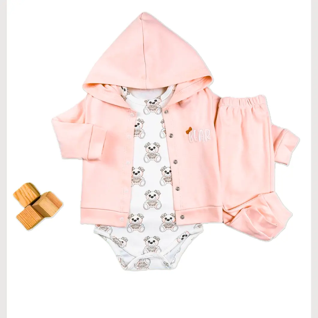 NOUTĂȚI - Set 3 Piese, 100% Bumbac, Fetițe - Bear Blush