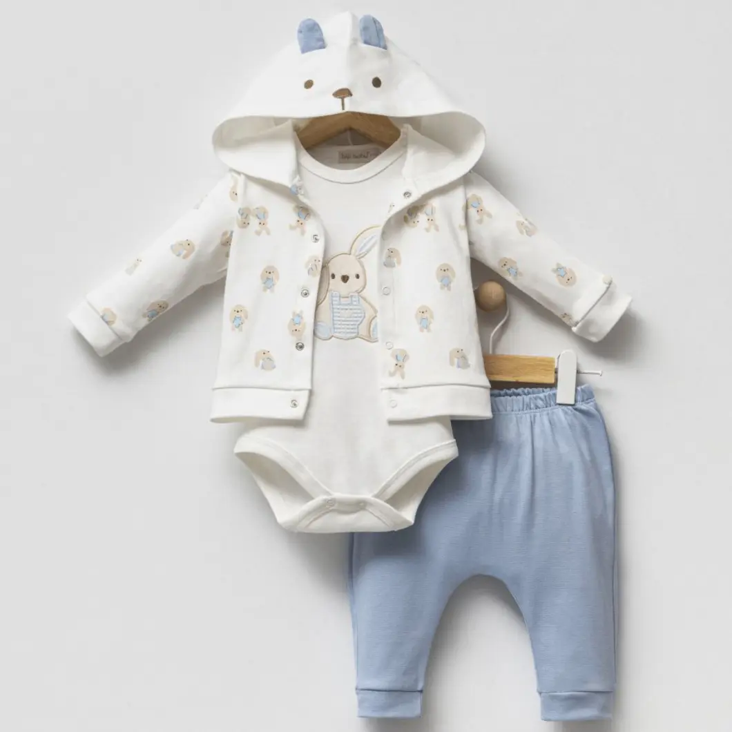 SETURI Și SALOPETE - Set 3 piese Bebeluș Bunny Joy 100% Bumbac