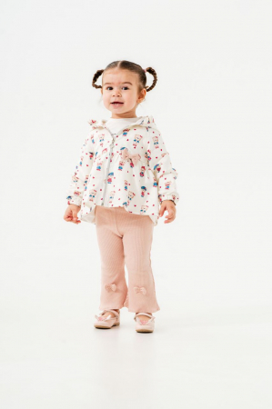 Set 3 piese fetițe, geacă fâș, bluză și pantaloni evazați, 100% bumbac