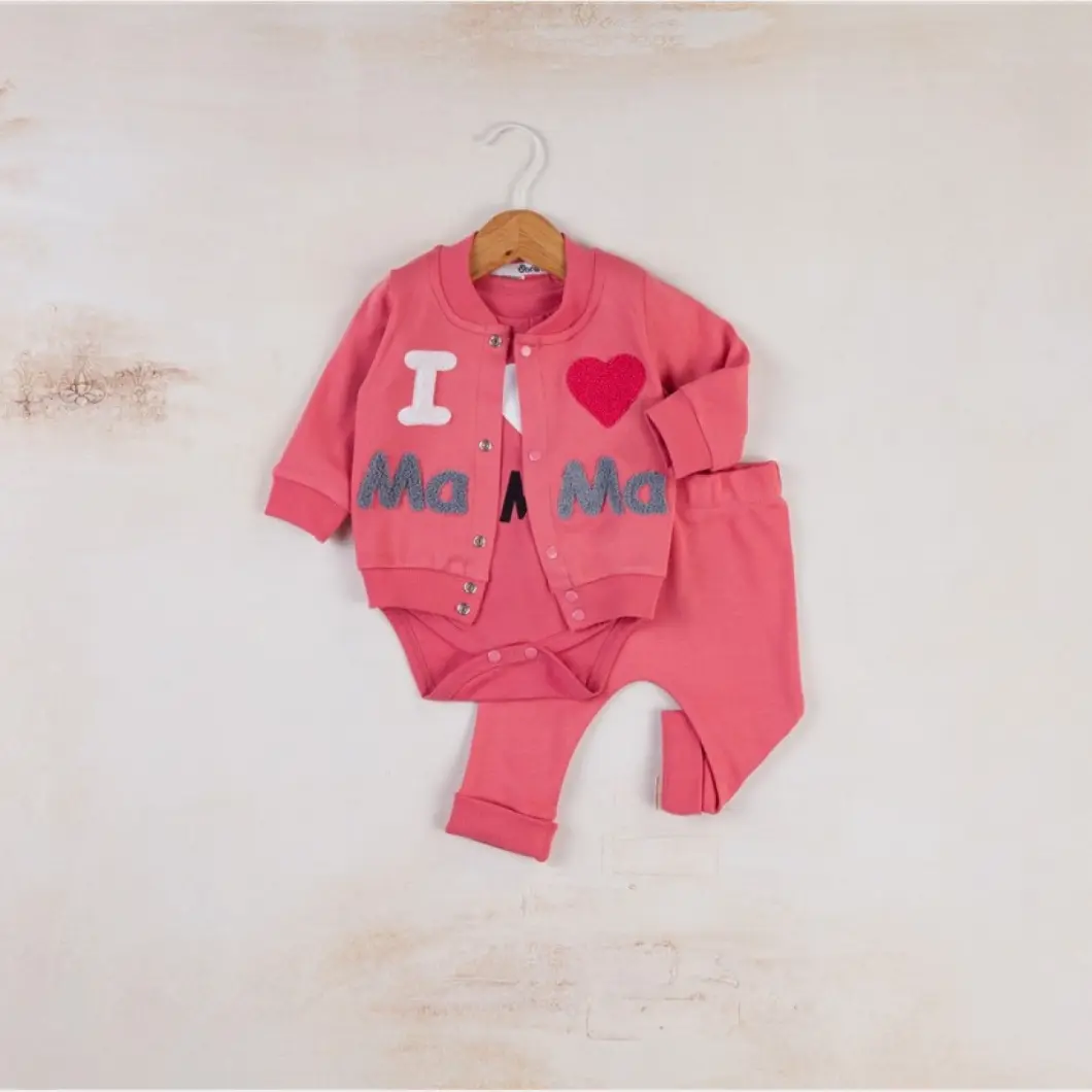 Set 3 Piese Fetițe I Love Mama Roșu 95% Bumbac 5% Lycra [3]