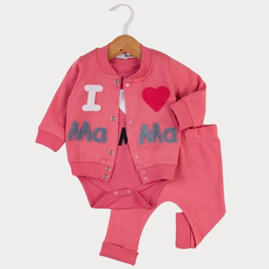 SETURI ȘI SALOPETE - Set 3 Piese Fetițe I Love Mama Roșu 95% Bumbac 5% Lycra