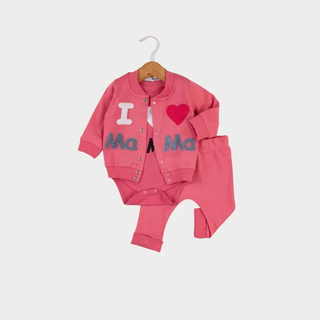Set 3 Piese Fetițe I Love Mama Roșu 95% Bumbac 5% Lycra [2]