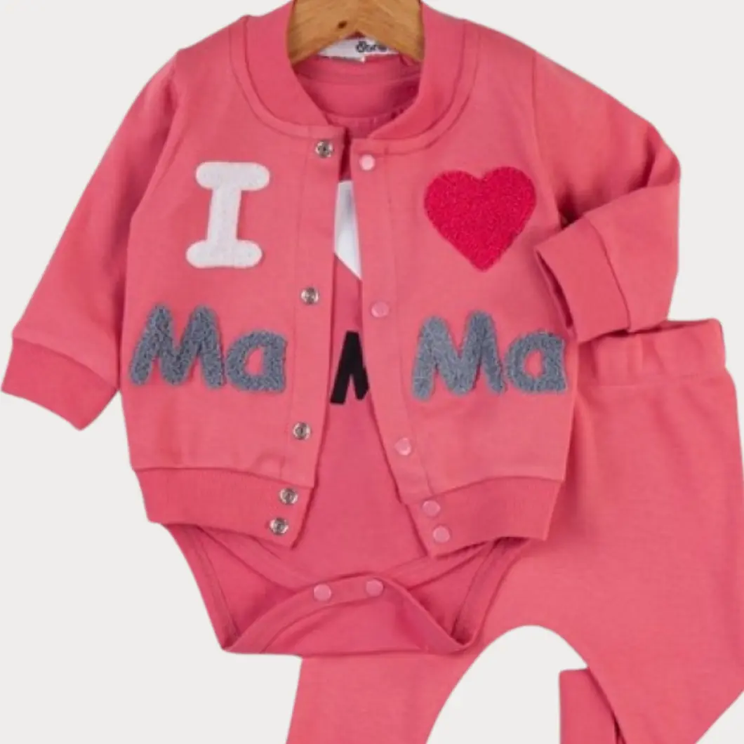 Set 3 Piese Fetițe I Love Mama Roșu 95% Bumbac 5% Lycra [1]
