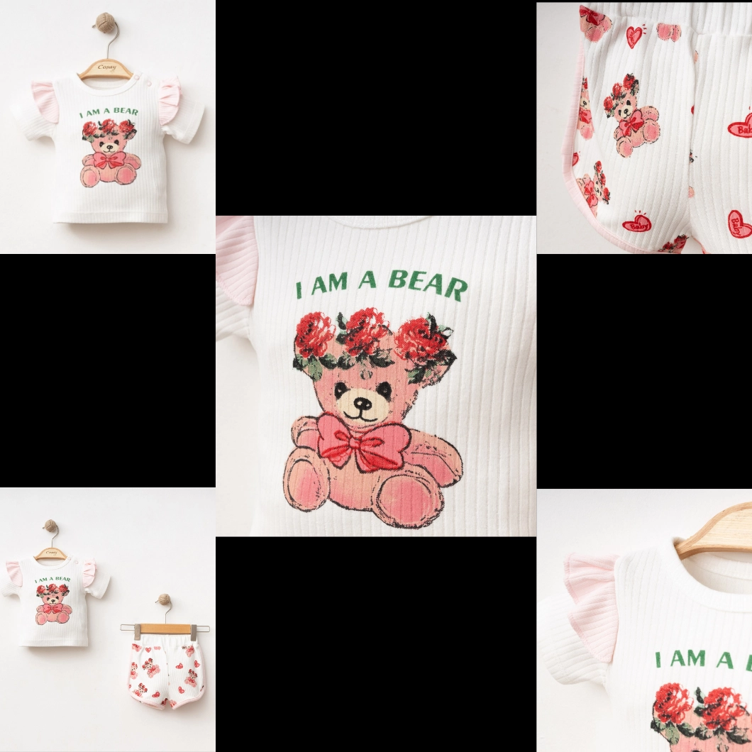 Compleu Fetițe Teddy Rose - Bumbac 100% Premium [9]