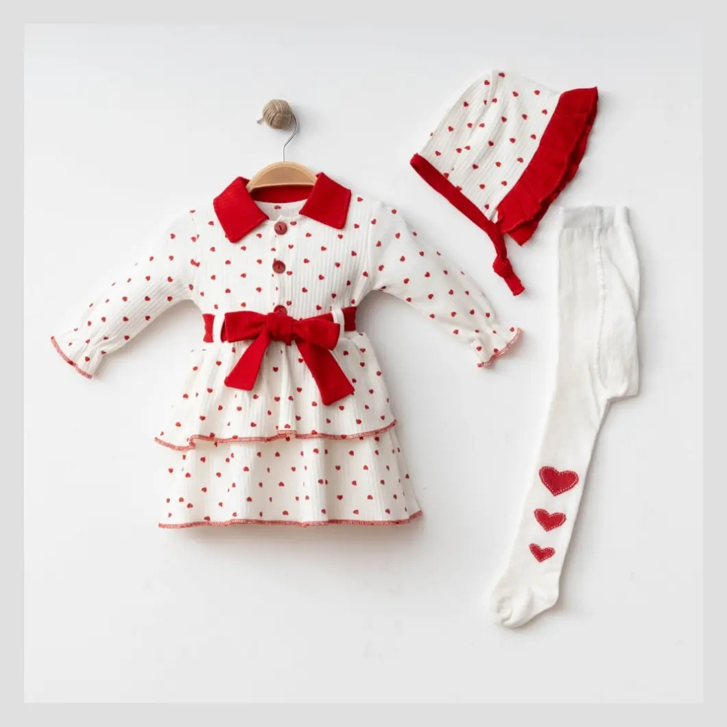 ROCHIȚE - Set 3 Piese Rochiță,100% Bumbac-Hearts Dress