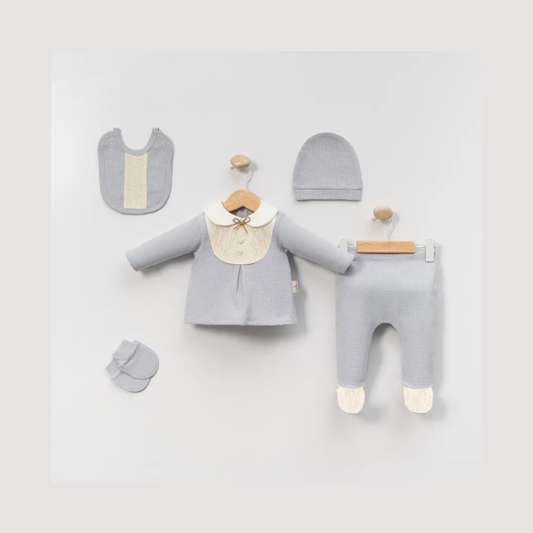 BEBELUȘI 0-24 Luni - Set 5 Piese Băieței Adrian Bumbac OEKO-TEX 0–3 Luni