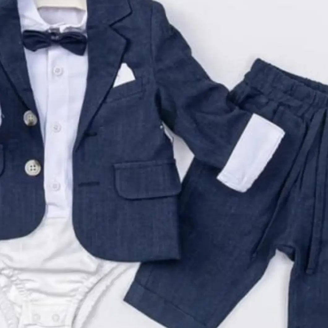 Costum băieței elegant – Set 3 piese bleumarin cu cămașă tip body [4]