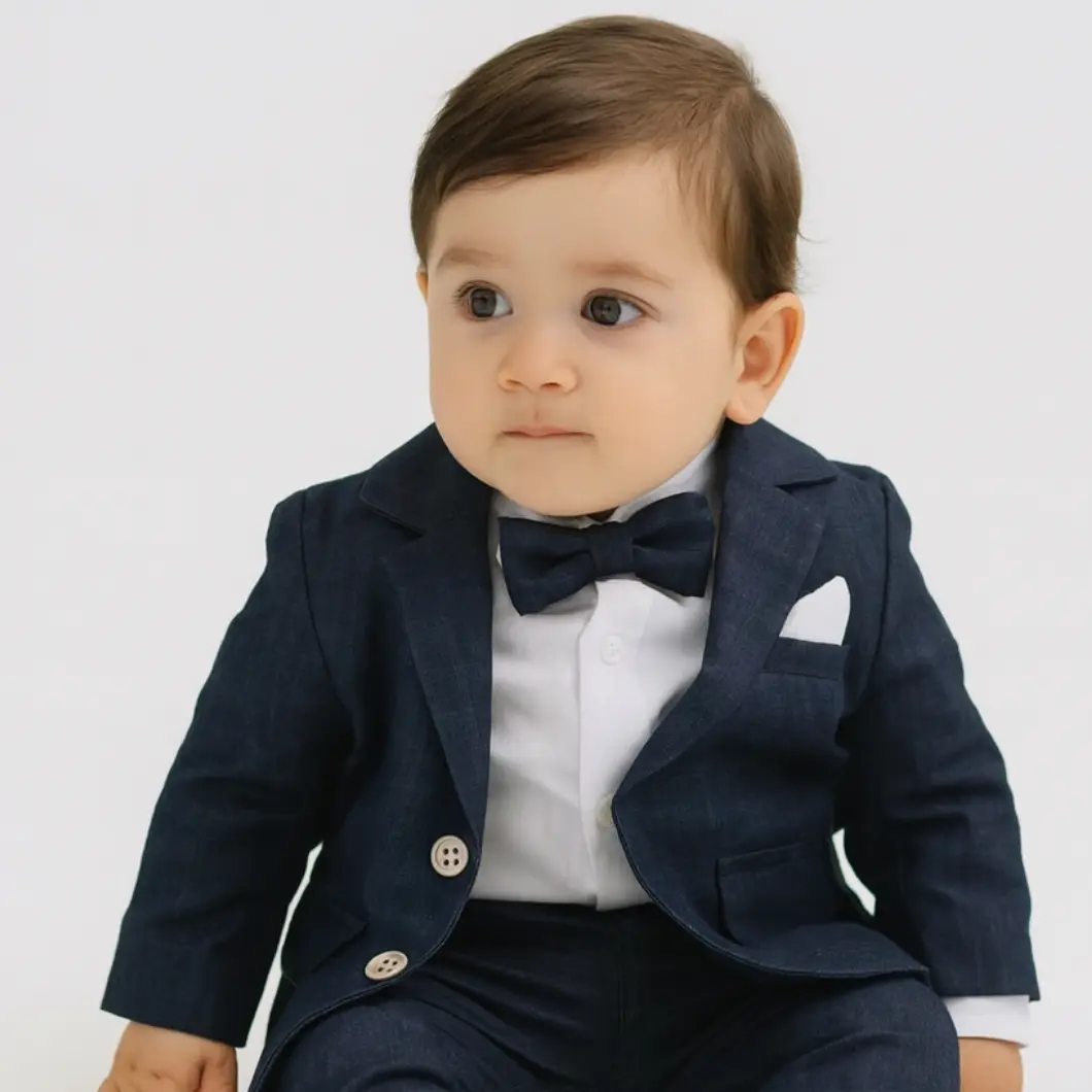 Costum băieței elegant – Set 3 piese bleumarin cu cămașă tip body [3]