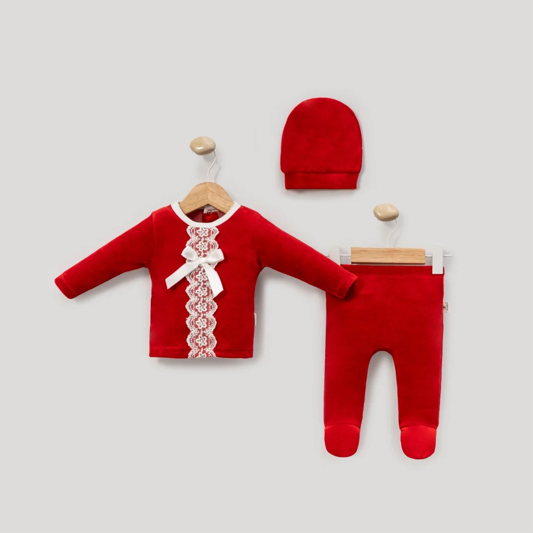 CRĂCIUN - Set Fetițe Red Romance – Catifea Bumbac OEKO-TEX 3 Piese