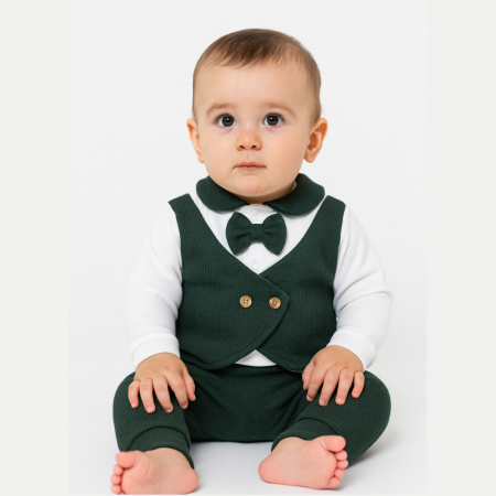 Set Elegant 2 Piese Băieței - Benjamin, Verde, Bumbac 100% [1]