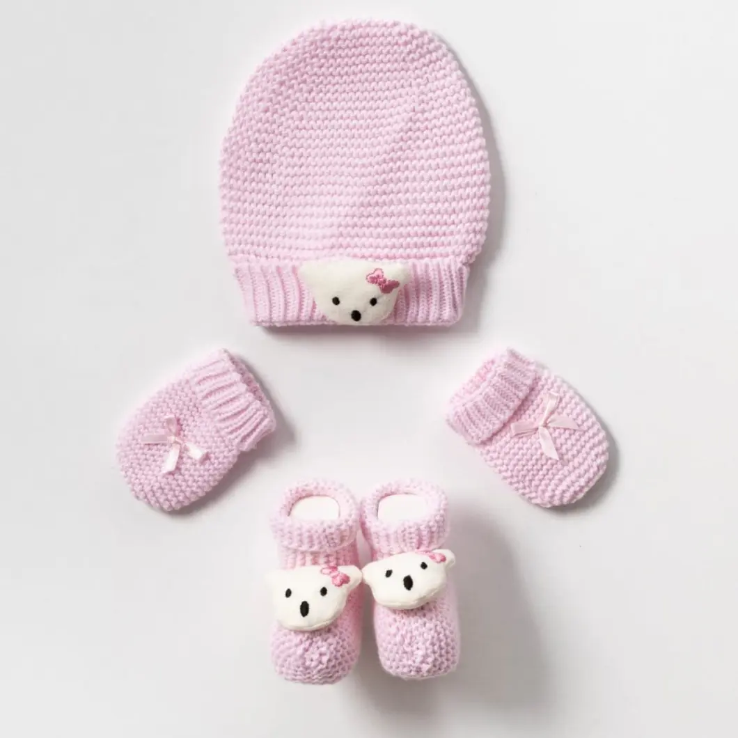 Set Elegant de Accesorii pentru Bebeluși - Căciuliță, Mânuși și Botoșei Tricotați din Bumbac