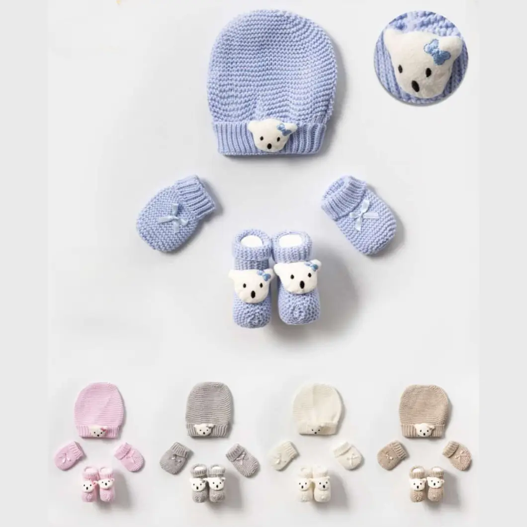 Set Elegant de Accesorii pentru Bebeluși - Căciuliță, Mânuși și Botoșei Tricotați din Bumbac [2]