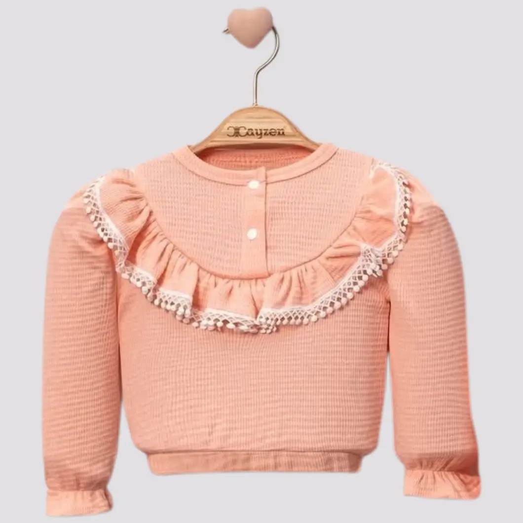 Set fetițe somon, bluză și pantaloni 100% bumbac [3]