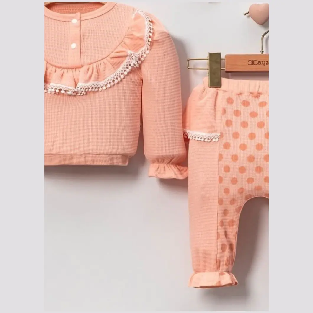 Set fetițe somon, bluză și pantaloni 100% bumbac [2]